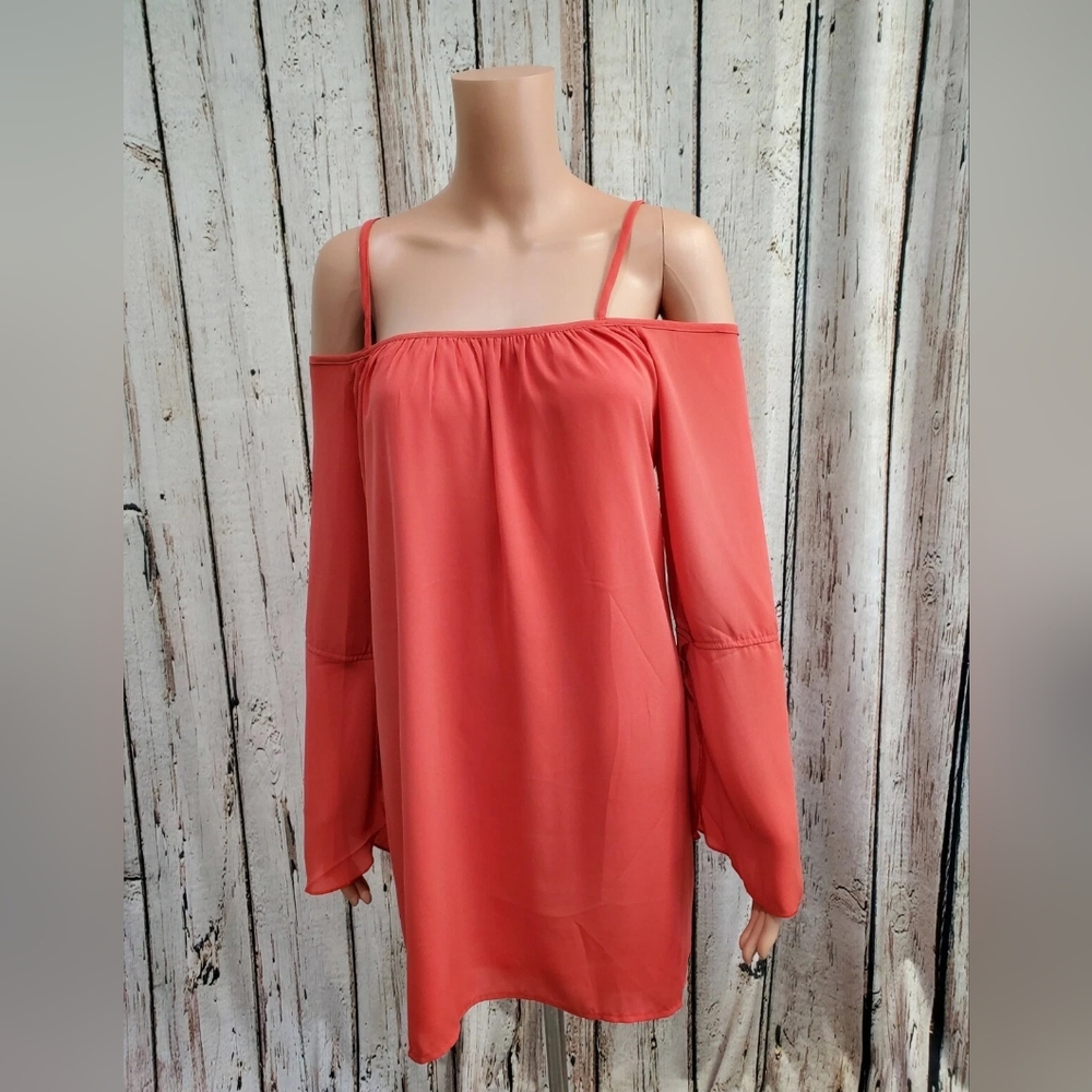 Tobi Coral Pink Strappy Cold Shoulder Shift peasant beach summer‎ Dress EUC